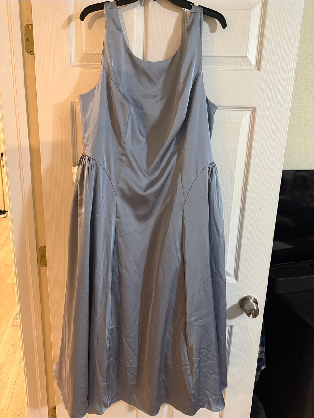 Azazie Sleeveless Satin Dress in Light Blue-Gray